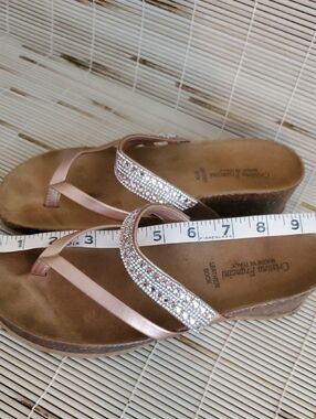 Cristina Francini Embellished Rose Gold Wedge Flip Flop Sandals Made In Italy